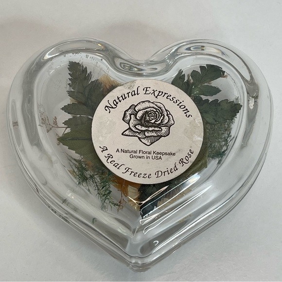 Natural Expressions Real Freeze Dried Rose Clear Glass Heart Paperweight Cottage - Picture 2 of 7